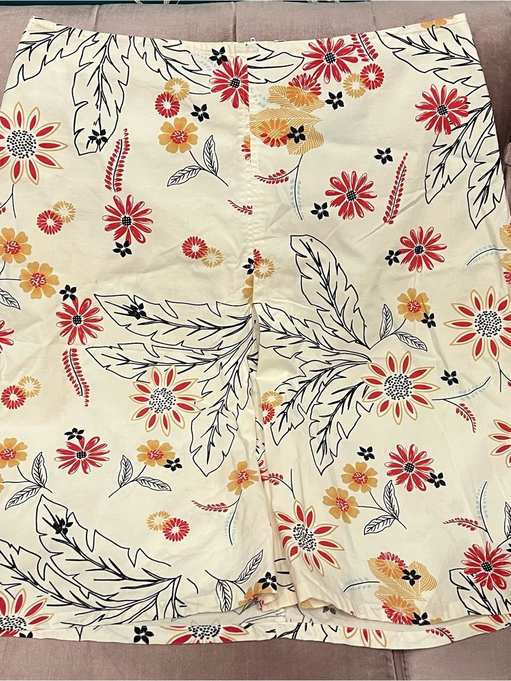 jonathan martin Cream Pencil Skirt with Red & Yellow Floral Print